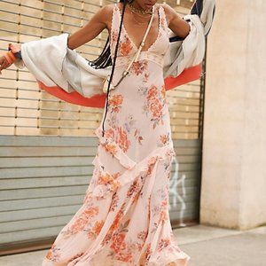 Free People Stay Awhile Maxi Slip Peach Orange Extra Small XS